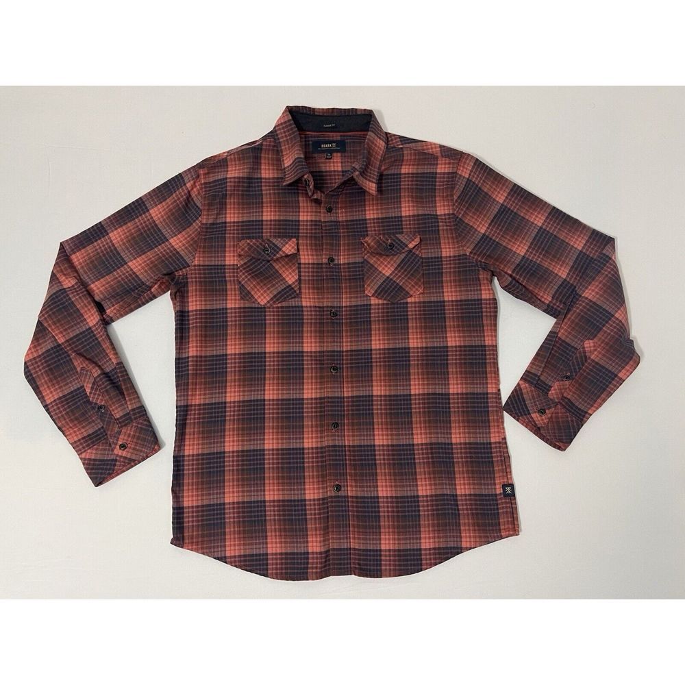 Roark Button Shirt Mens Medium Orange Plaid Flannel Outdoor Hiking Camping‎
